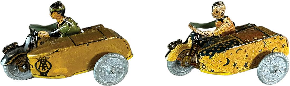 TWO METTOY ENGLAND MOTORCYCLE W/ SIDECARS (1 of 4)