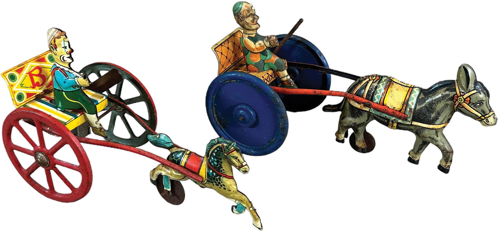 TWO GERMAN WINDUP CLOWN CARTS (1 of 5)