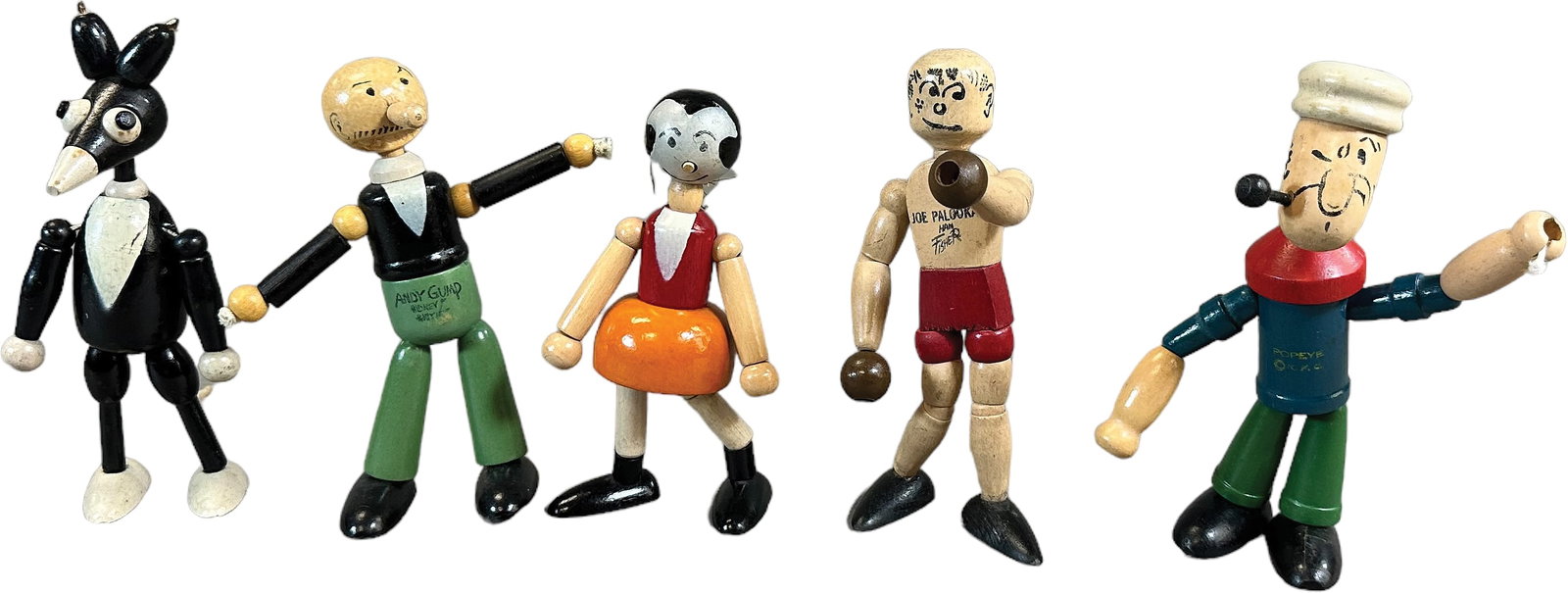 FIVE JAYMAR WOODEN CHARACTER FIGURES (1 of 3)