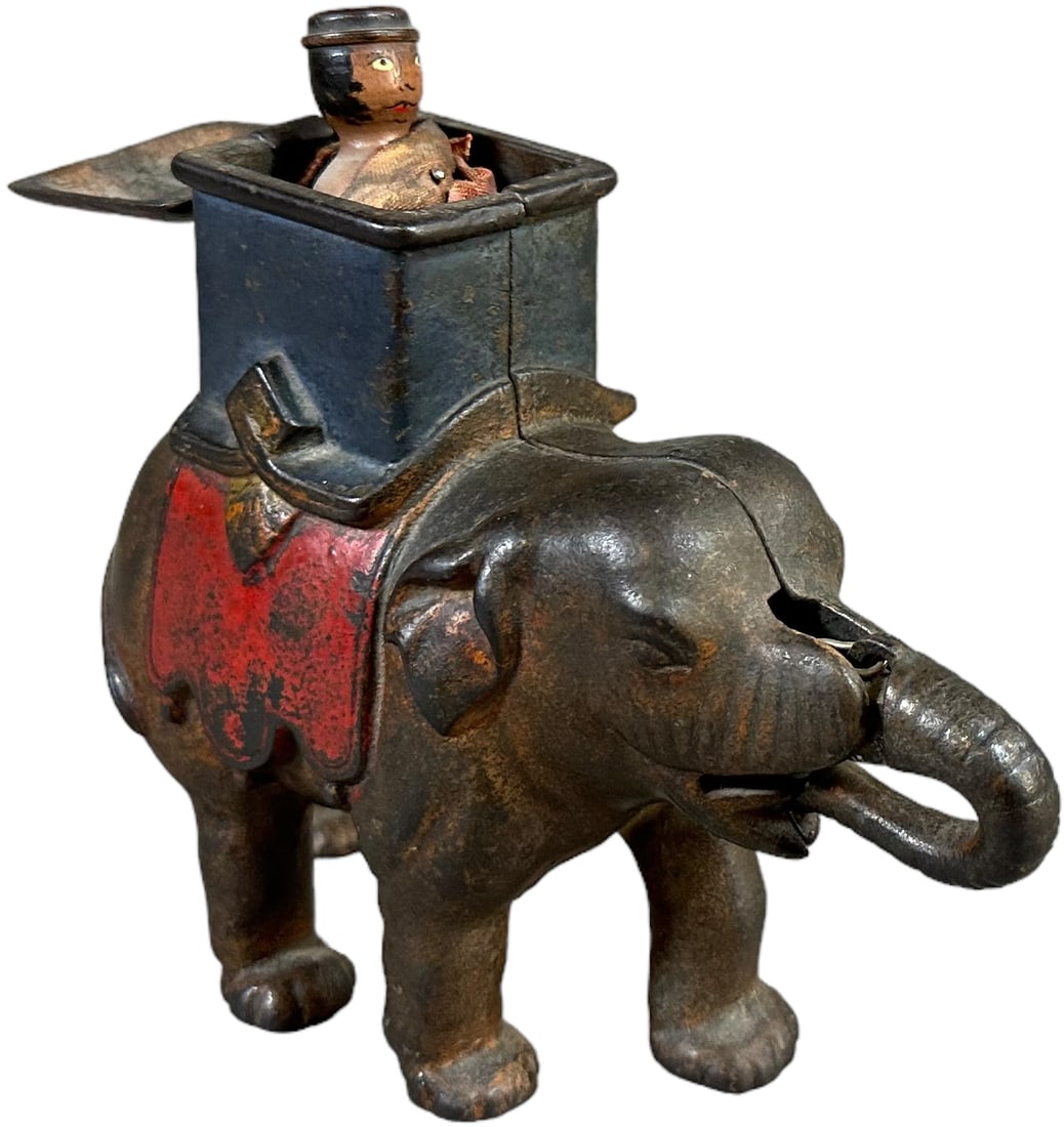 ELEPHANT HOWDAH MAN POPS OUT MECHANICAL BANK (1 of 5)