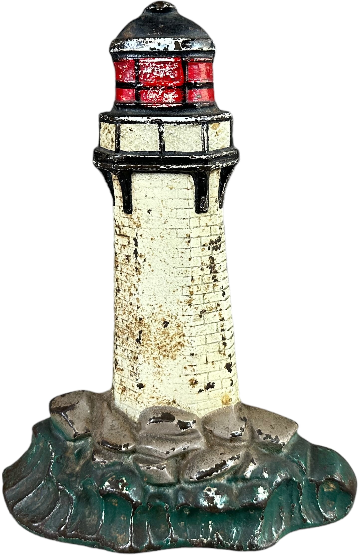 LIGHTHOUSE WITH SEA AND ROCKS DOORSTOP: 1111. LIGHTHOUSE WITH SEA AND ROCKS DOORSTOP | 10" h. | (Excellent Condition) | $150 - $300
