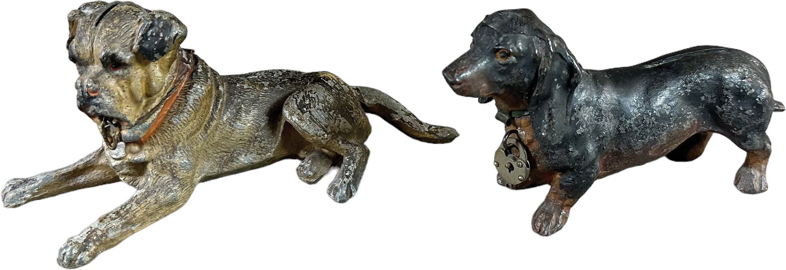 TWO GERMAN SPELTER DOG STILL BANKS (1 of 5)