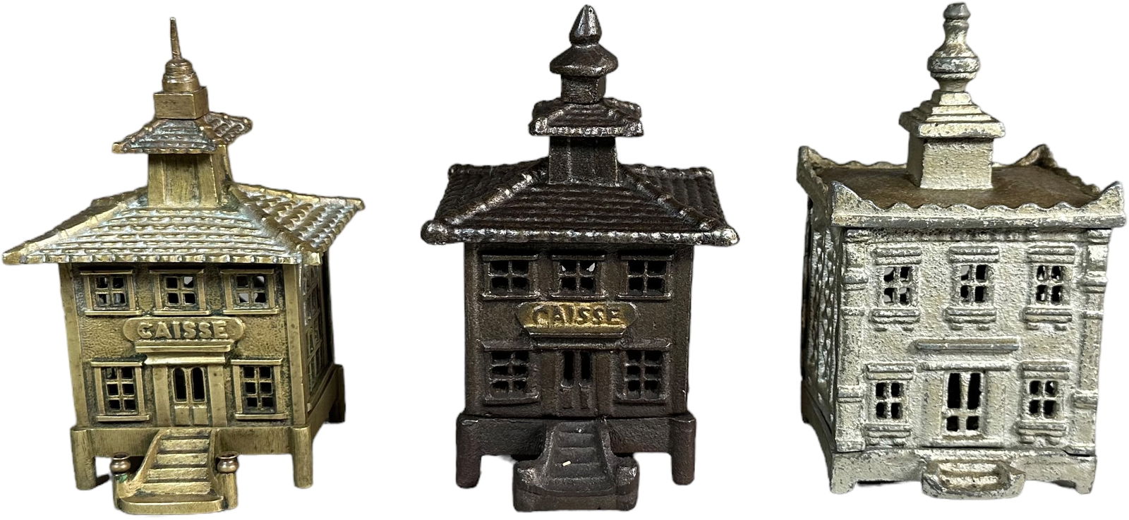 THREE BRASS CAISSE BUILDING STILL BANKS (1 of 5)