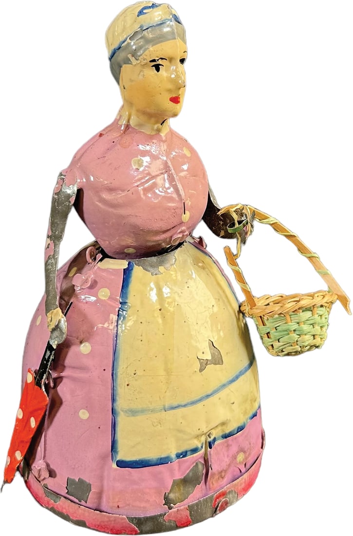 MOSCHKOWITZ FARMER'S WIFE W/ UMBRELLA & BASKET: 62. MOSCHKOWITZ FARMER'S WIFE W/ UMBRELLA & BASKET | 6.5" h. | Flaking to arms, otherwise a great example, (Excellent Condition) | $500 - $750