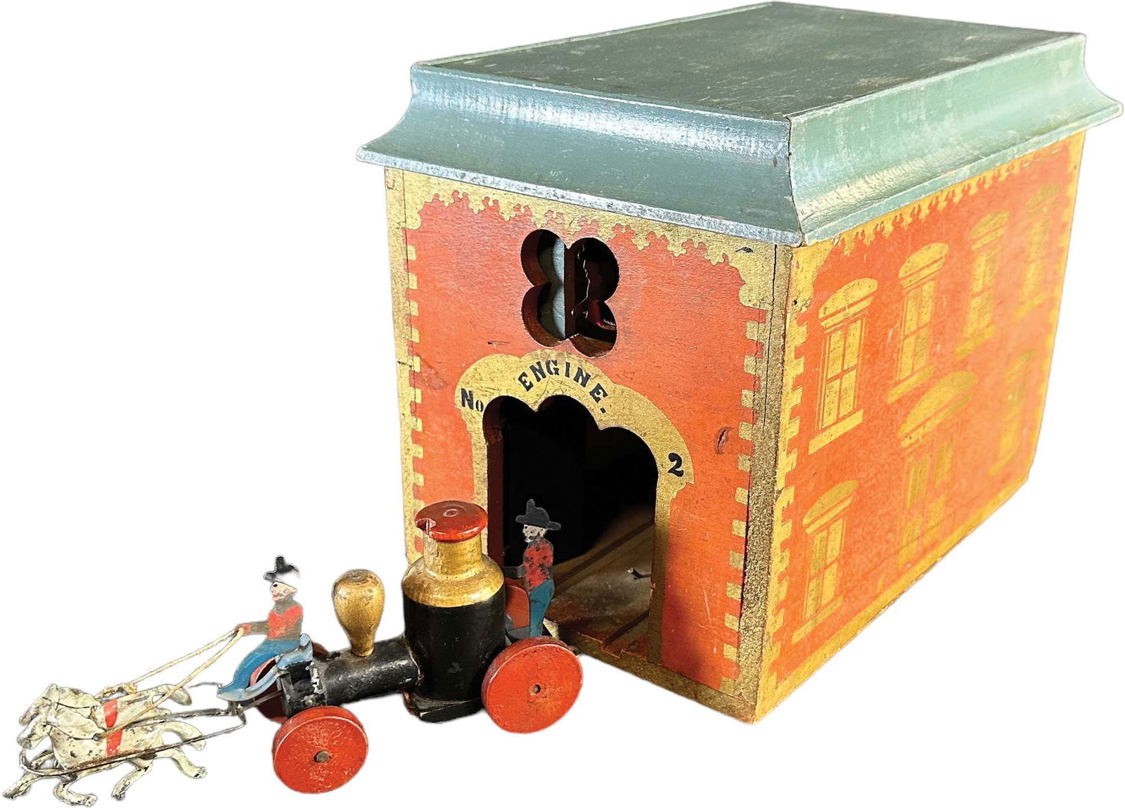 EARLY AMERICAN FIREHOUSE W/FIRE PUMPER (1 of 7)