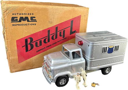 BOXED BUDDY L BRINKS ARMORED TRUCK: 1385. BOXED BUDDY L BRINKS ARMORED TRUCK | 13" l. | Some tears to box, complete set with accessories in (Pristine to Near Mint Condition) | $250 - $450