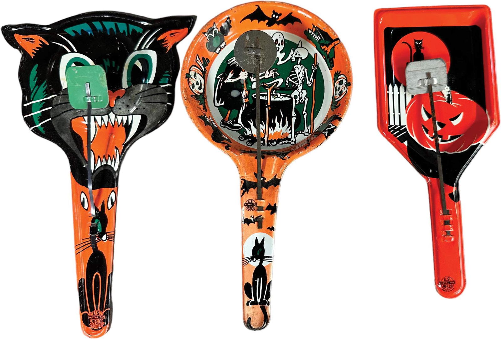 THREE US METAL MFG. HALLOWEEN NOISEMAKERS (1 of 2)
