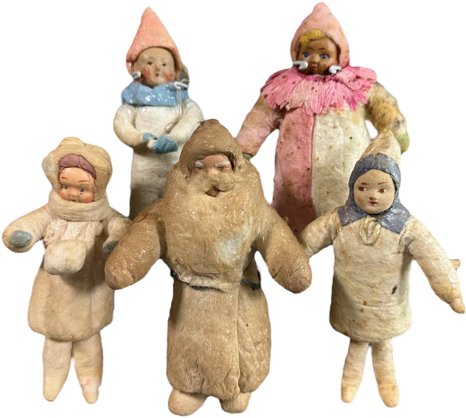 SANTA & SNOW CHILDREN COTTON ORNAMENTS: 391. SANTA & SNOW CHILDREN COTTON ORNAMENTS | 5" h. | (Excellent Condition) | $150 - $300