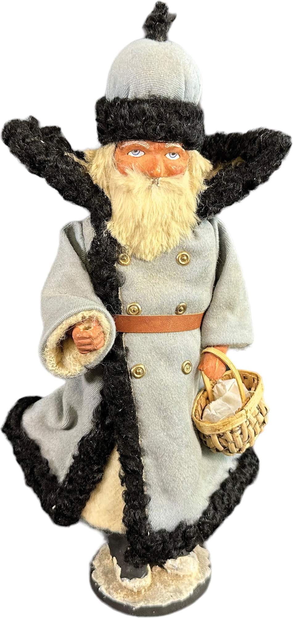 BLUE HIGH COLLAR SANTA CANDY CONTAINER: 448. BLUE HIGH COLLAR SANTA CANDY CONTAINER | 13"h | Base is replaced, repaint to hands and face, clothing is added, (Very Good to Excellent Condition) | $700 - $1,000