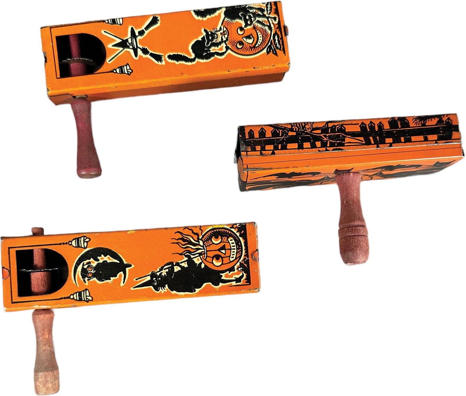 TWO HALLOWEEN RATCHETS AND A CLANGER NOISEMAKER (1 of 2)