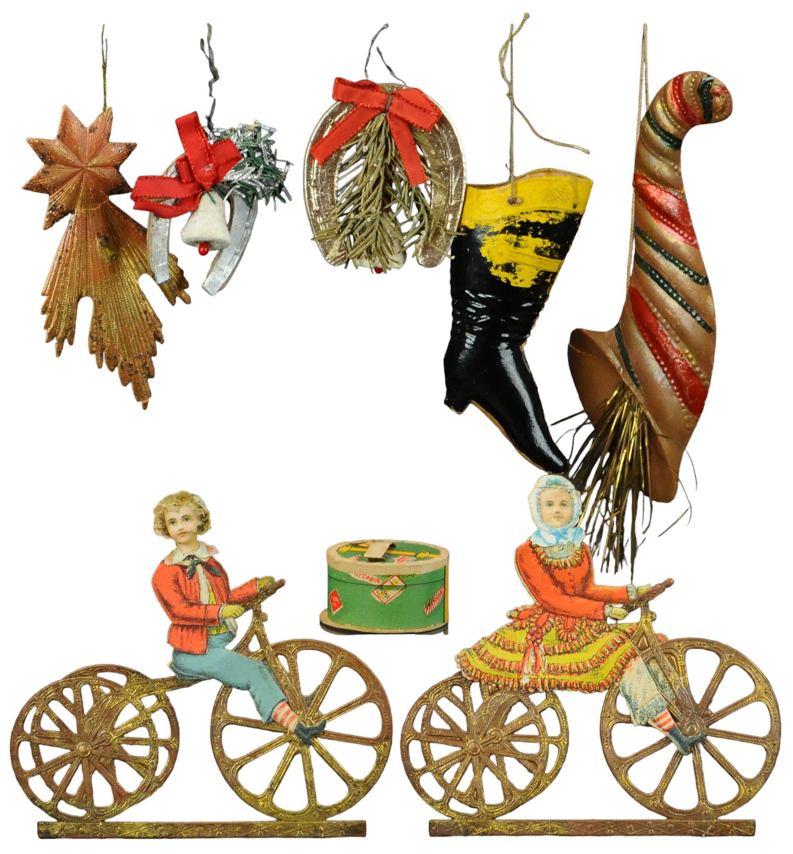 EIGHT DRESDEN TYPE ORNAMENTS (1 of 2)