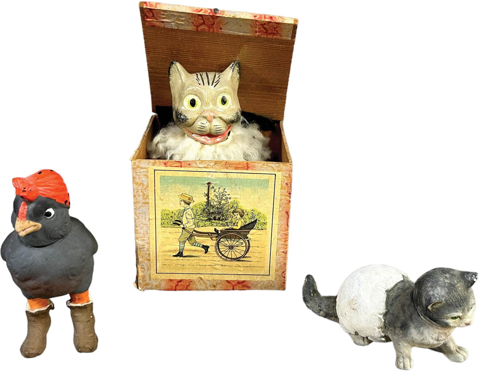 TWO WHIMSICAL CANDY CONTAINERS & CAT JACK-IN-THE-B (1 of 5)