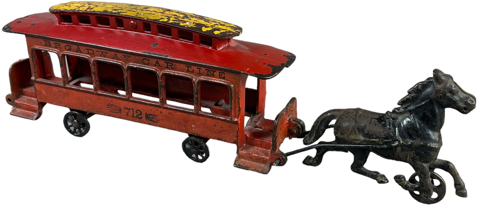 WILKINS HORSE DRAWN STREET TROLLEY: 292. WILKINS HORSE DRAWN STREET TROLLEY | 16" l. | Repaint to roof and other areas, displays in (Very Good Condition) | $300 - $600