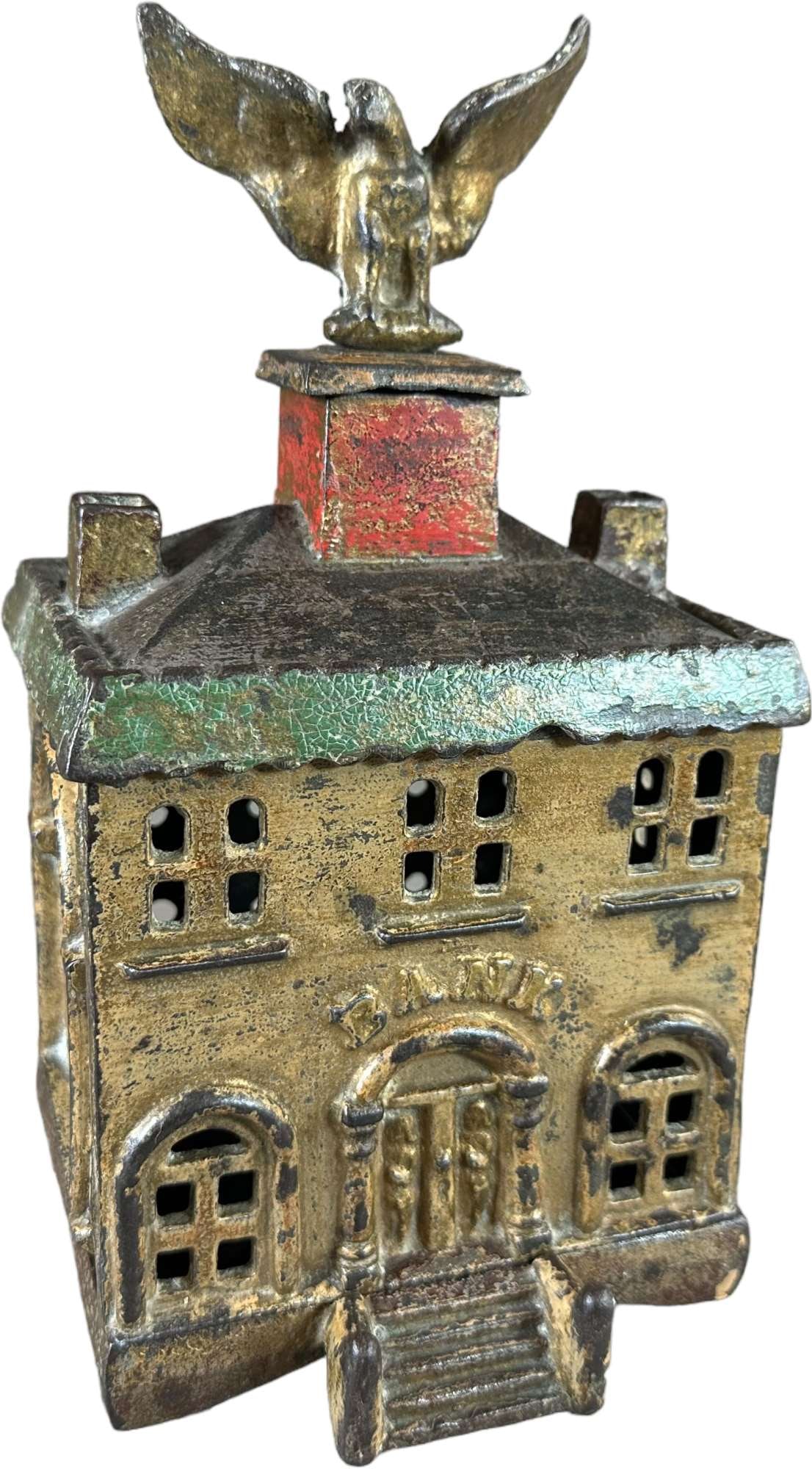 PAINTED EAGLE FINIAL BUILDING STILL BANK (1 of 5)