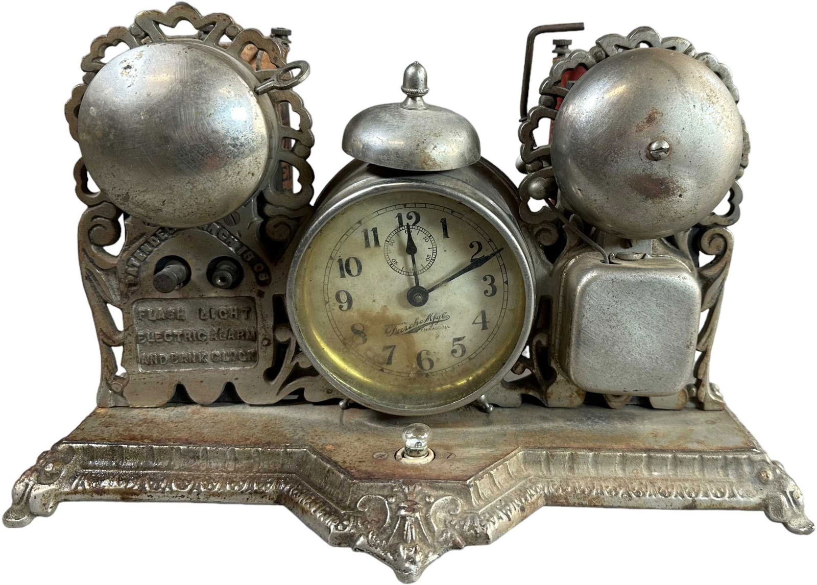 NICKELED BANK CLOCK ALARM FLASH LIGHT (1 of 9)