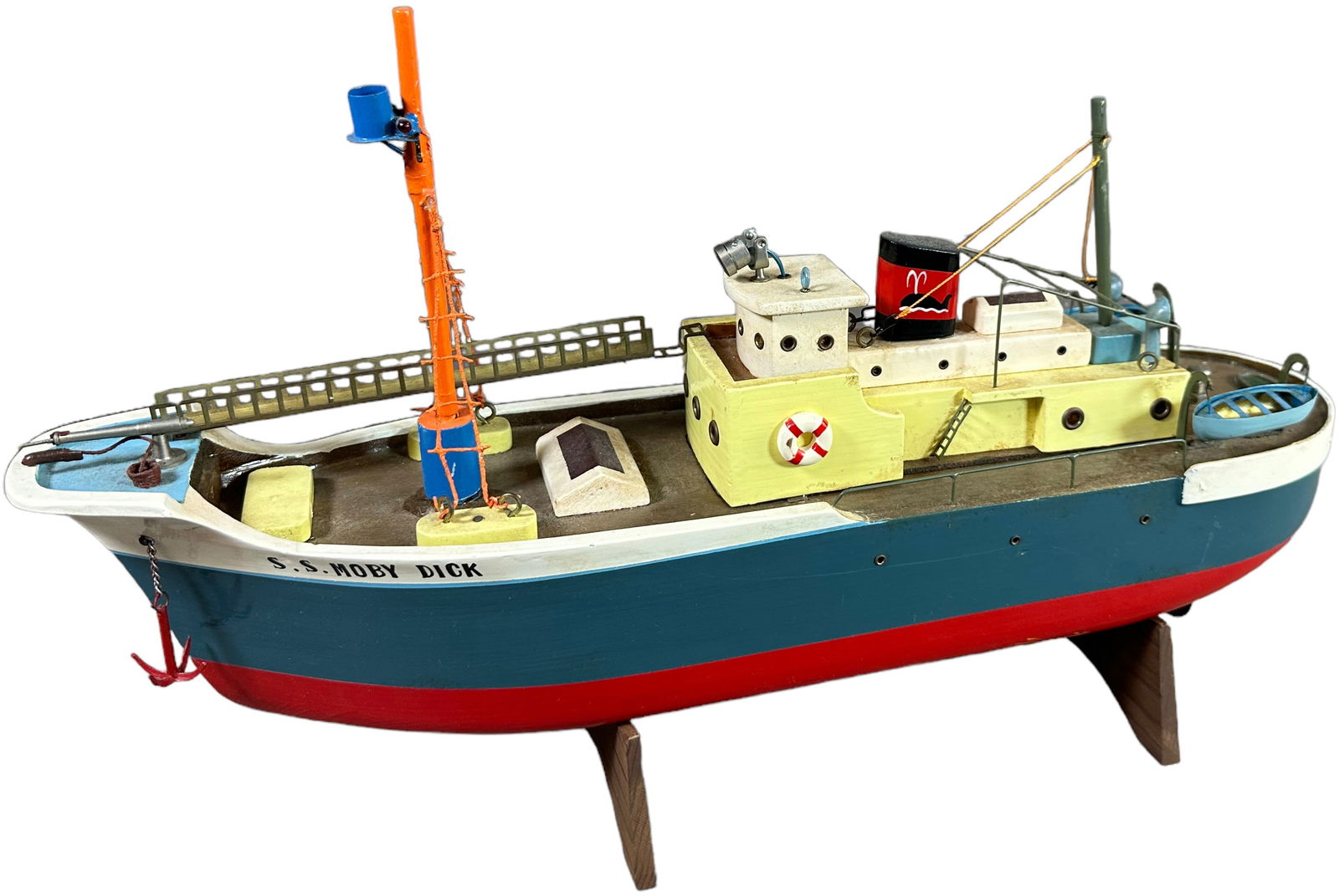 WOODEN JAPAN ELECTRIC MOBY DICK BOAT: 112. WOODEN JAPAN ELECTRIC MOBY DICK BOAT | Japan, battery operated. | 15.5? l. | (Excellent Condition) | $300 - $600