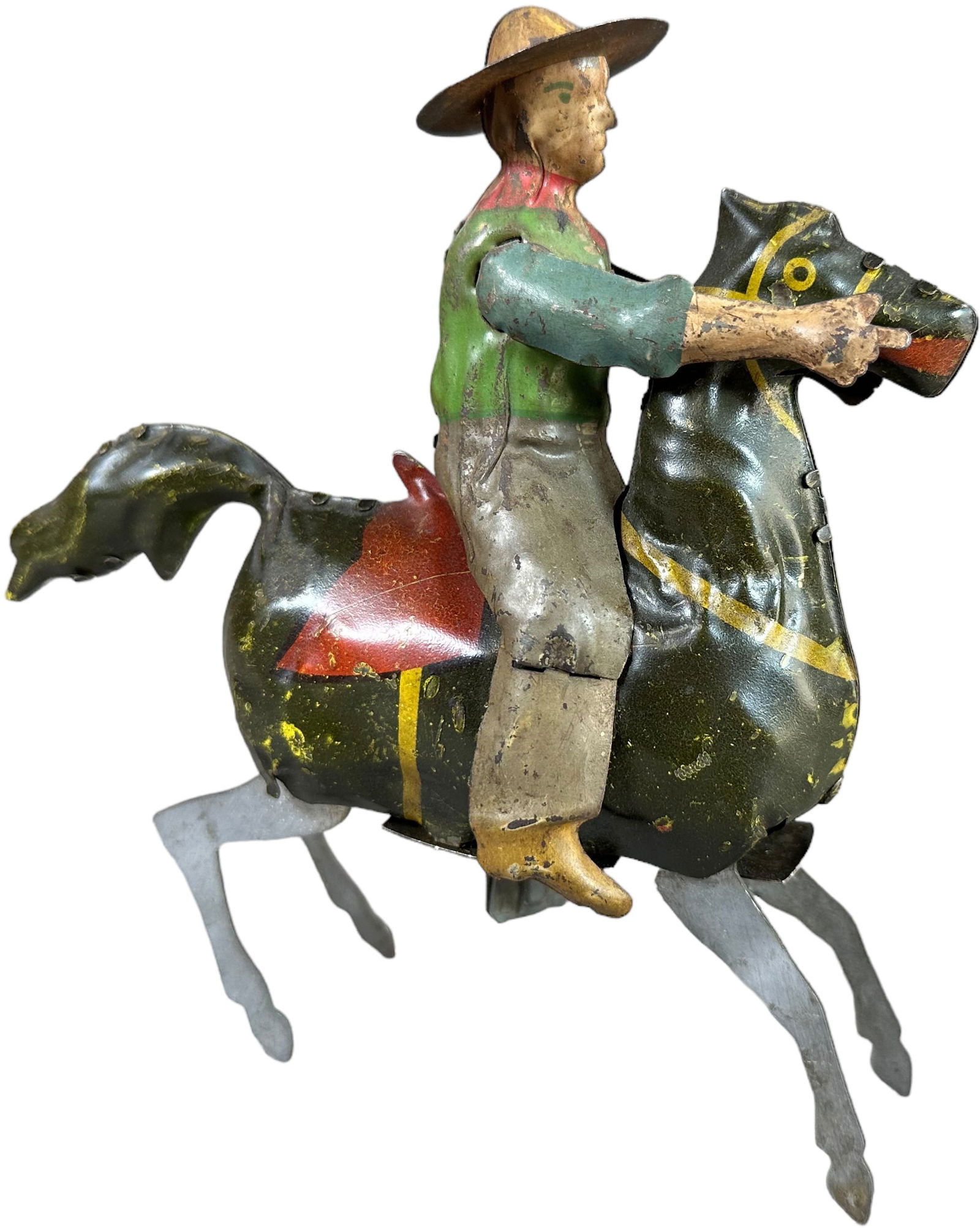 GUNTHERMANN COWBOY PRANCING HORSE: 202. GUNTHERMANN COWBOY PRANCING HORSE | Germany, wind-up. | 5.5" h. | (Very Good Condition) | $250 - $500