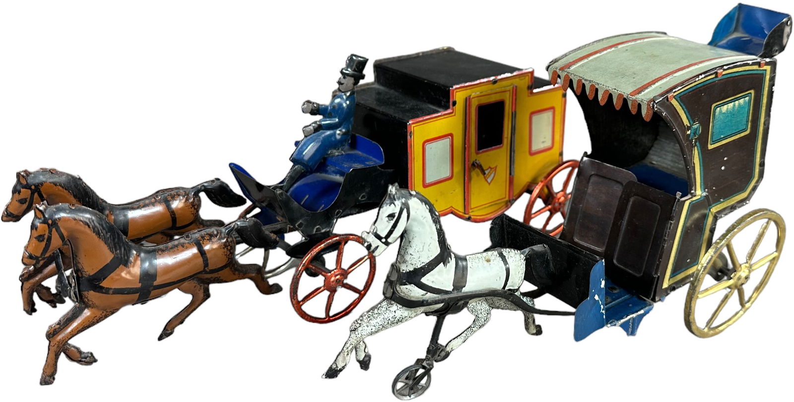 GERMAN TIN HANSOM CAB & HORSE DRAWN CARRIAGE (1 of 3)