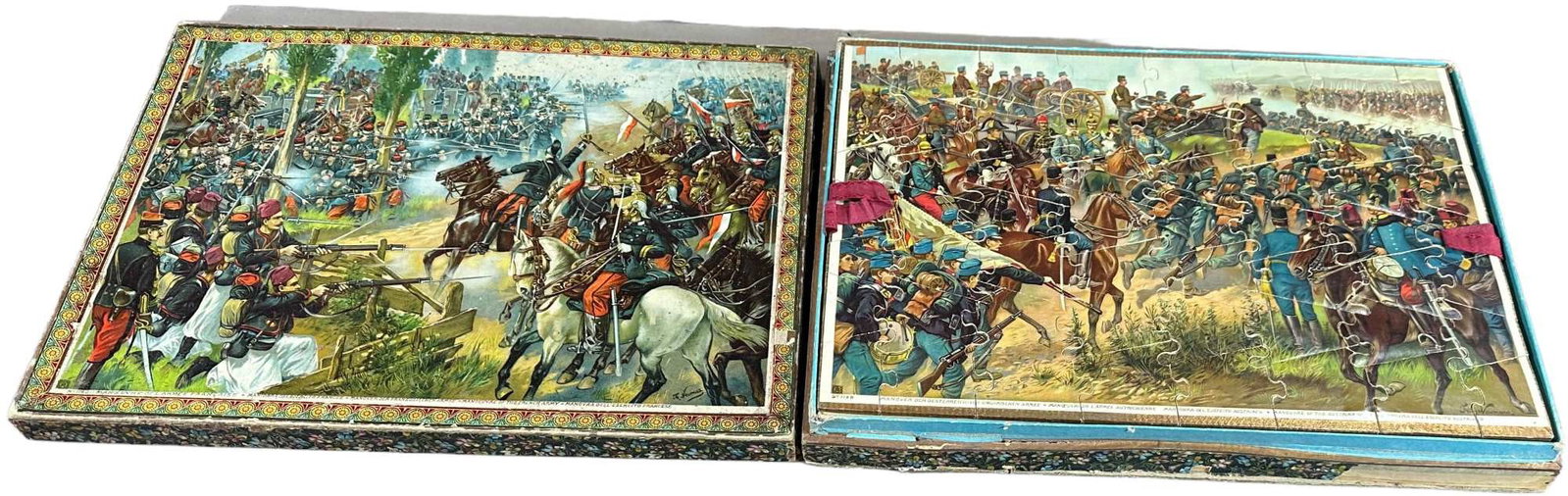 MANOUVRE OF THE FRENCH ARMY PUZZLE: 270. MANOUVRE OF THE FRENCH ARMY PUZZLE | Artwork by Fritz Neumann. | 18" l. | Some tears to paper box wrapping, (Very Good Condition) | $100 - $200