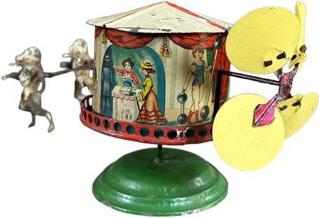 HANS EBERL CIRCUS GYRO W/ JUMPING DOGS: 282. HANS EBERL CIRCUS GYRO W/ JUMPING DOGS | Germany, wind-up. | 4.5" l. | (Excellent Condition) | $250 - $500