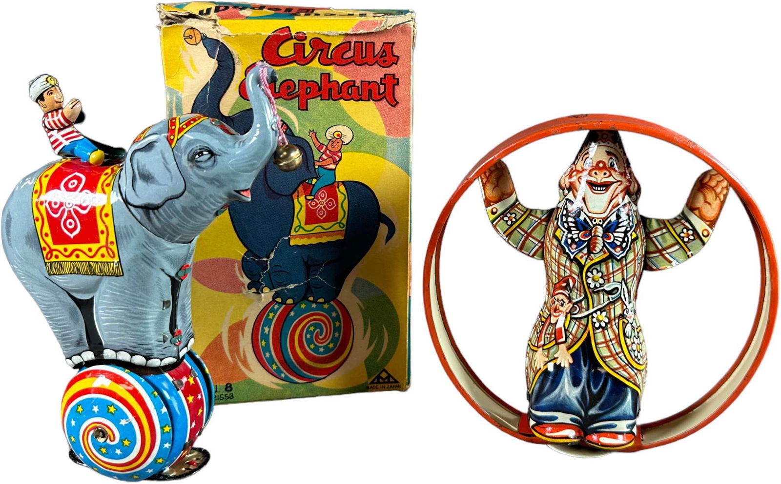 JAPANESE CIRCUS ELEPHANT & GERMAN CLOWN HOOP TOY (1 of 3)