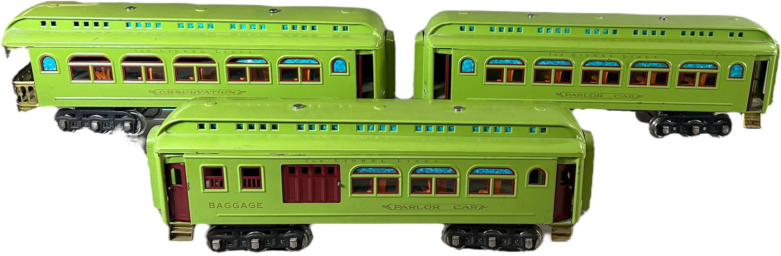 LIONEL 400 SERIES CARS: 442. LIONEL 400 SERIES CARS | Standard gauge. | 18.5" l. | One set of steps missing, Restored. | $300 - $600