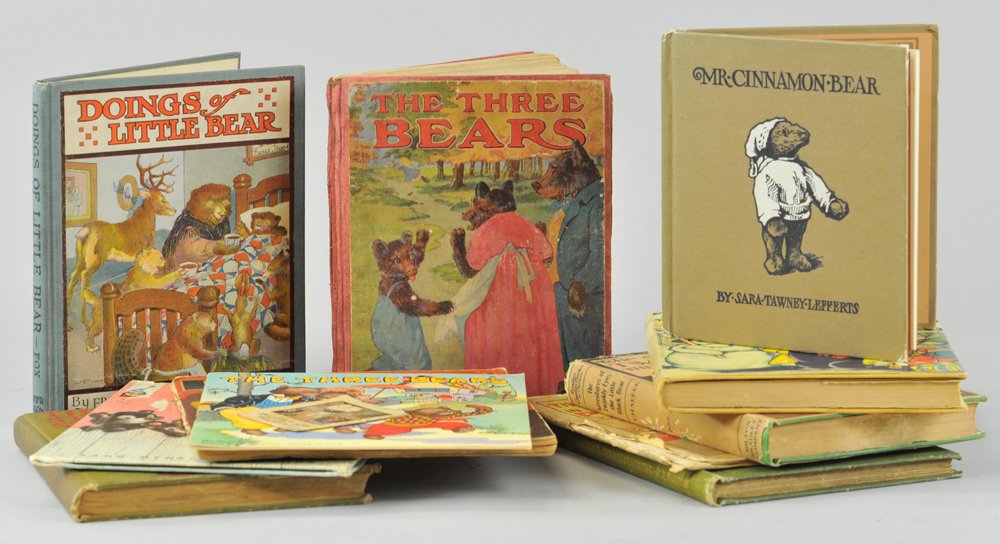 GROUPING OF CHILDREN'S TEDDY BEAR BOOKS: Mostly bear theme books, includes: Mr. Cinnamon Bear, The Three Bears, Doings of Little Bears, Strange Story of Mr. Dog and Mr. Bear, and other assorted titles, nice lot.