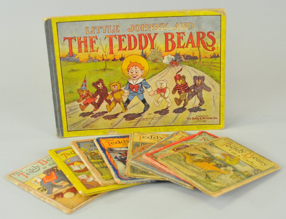 LOT OF TEDDY BEAR BOOKS: Includes eight difficult to find "The Teddy Bears" series, and a very rare "Little Johnny and the Teddy Bears" book in color.