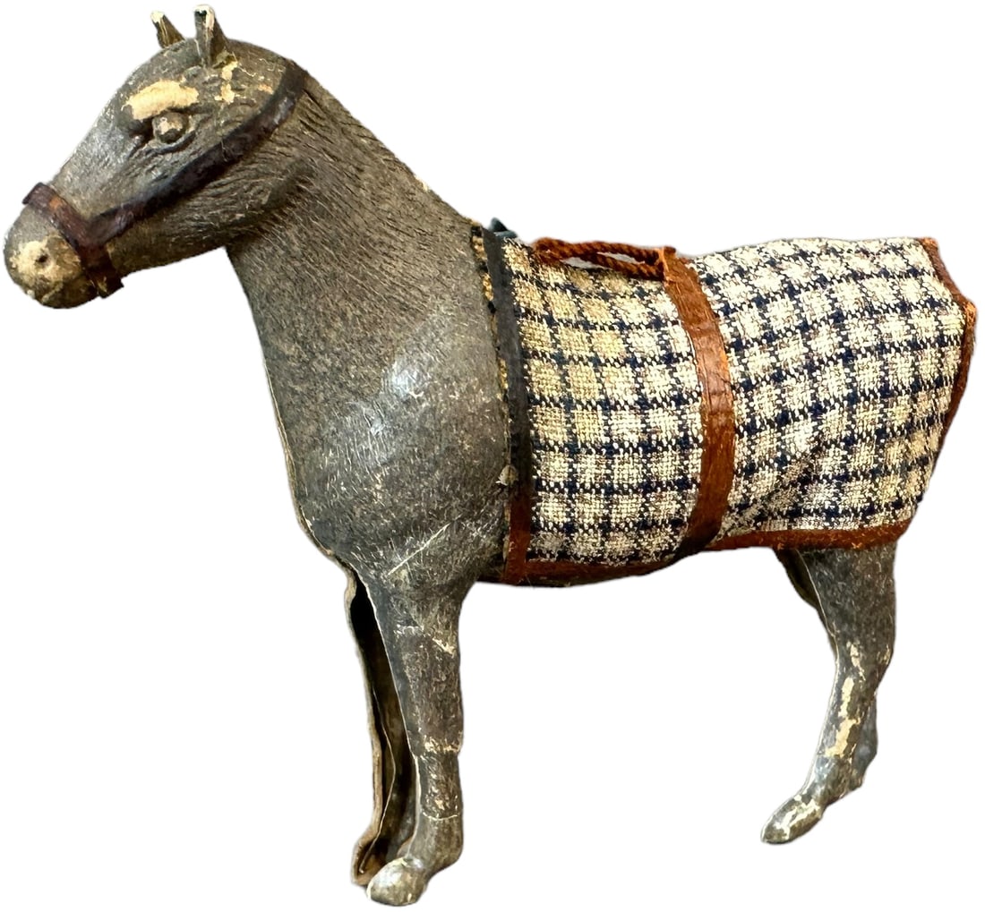RACE HORSE W/ CHECKERED BLANKET DRESDEN ORNAMENT (1 of 5)