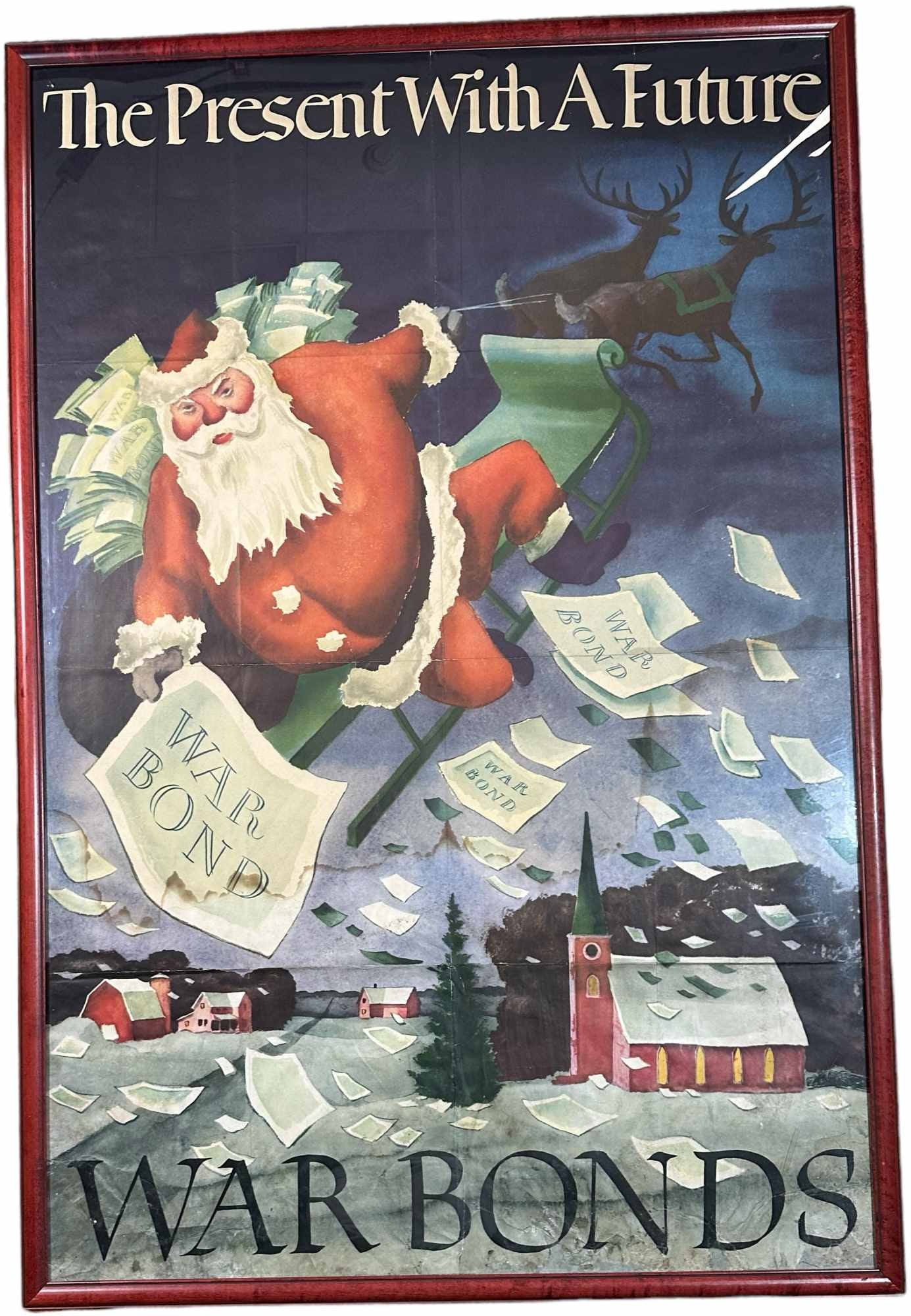 EARLY FRAMED SANTA WAR BONDS POSTER (1 of 5)