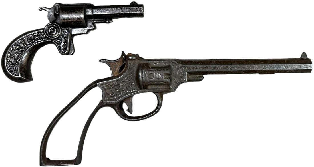 IVES TEXAS JACK & STEVENS 1776-1876 CAP GUNS: 1380. IVES TEXAS JACK & STEVENS 1776-1876 CAP GUNS | 9" l. | (Excellent Condition) | $200 - $400