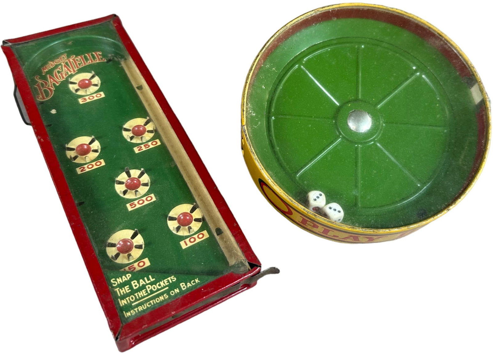MIDGET BAGATELLE AND DICE GAMES: 2007. MIDGET BAGATELLE AND DICE GAMES | 7"l. | (Excellent Condition) | $75 - $150