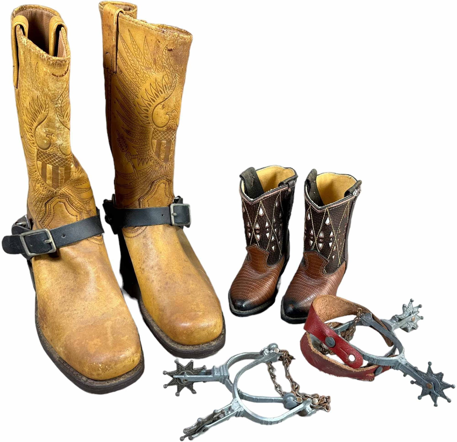 COWBOY BOOTS W/ SPURS - ADULT/CHILD SIZED: 2232. COWBOY BOOTS W/ SPURS - ADULT/CHILD SIZED | 13" h. | (Excellent Condition) | $50 - $100