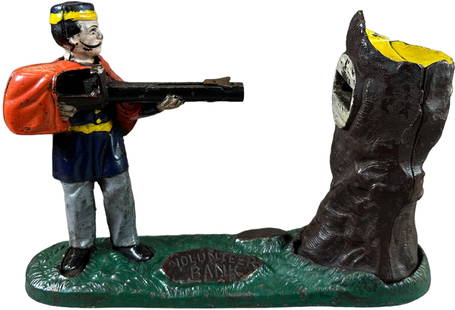 VOLUNTEER MECHANICAL BANK: 81. VOLUNTEER MECHANICAL BANK | John Harper & Co., England, A top contender for the best known. Book example featured on page 274 of Dan Morphy's "Official Price Guide to Mechanical Banks." |