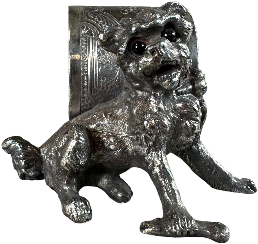 DOG WITH GLASS EYES VICTORIAN FIGURAL NAPKIN RING (1 of 5)