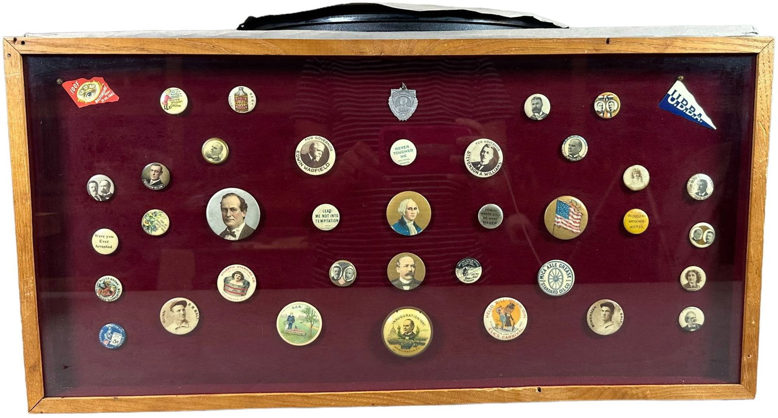 POLITICAL BUTTONS IN DISPLAY CASE (1 of 4)