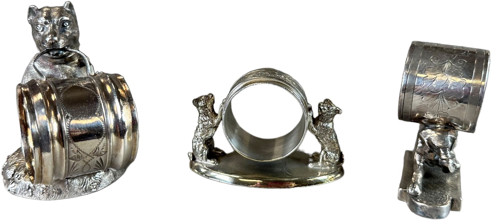 THREE DOG VICTORIAN FIGURAL NAPKIN RINGS (1 of 5)