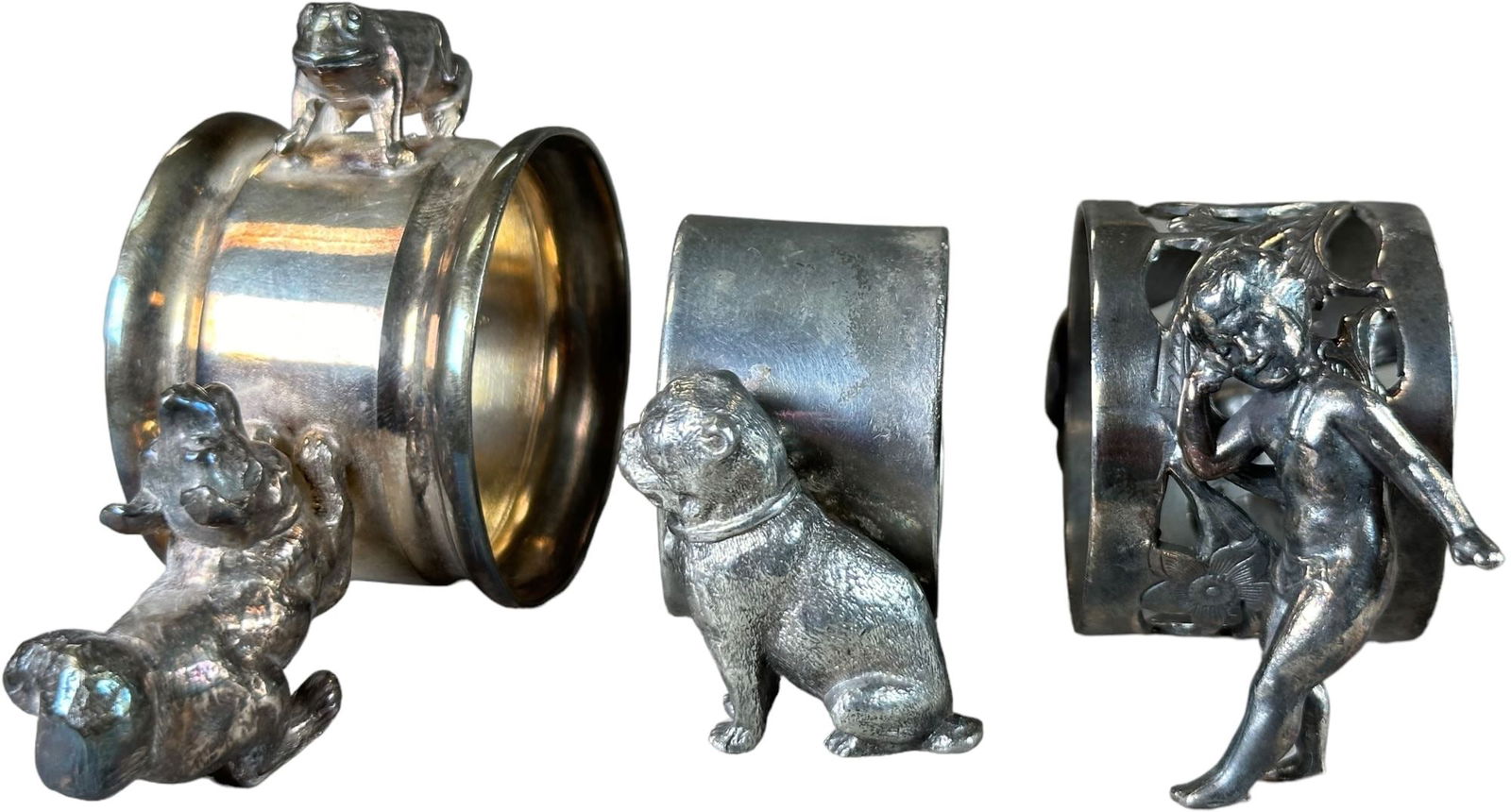 THREE SILVER DOG VICTORIAN FIGURAL NAPKIN RINGS (1 of 6)