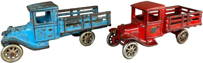 TWO ARCADE FORD MODEL T STAKE TRUCKS