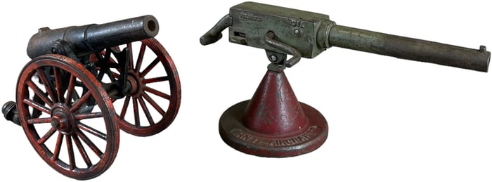 CAST IRON CANNON AND ANTI-AIRCRAFT GUN