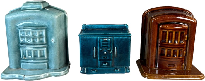 THREE EUROPEAN GLAZED CERAMIC STILL BANKS