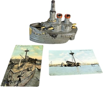 BATTLESHIP OREGON STILL BANK W/ POSTCARDS