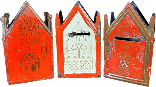 THREE AMERICAN TIN GOTHIC CHURCH STILL BANKS