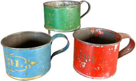 THREE CUTE AMERICAN TIN CHILDS TEA CUPS