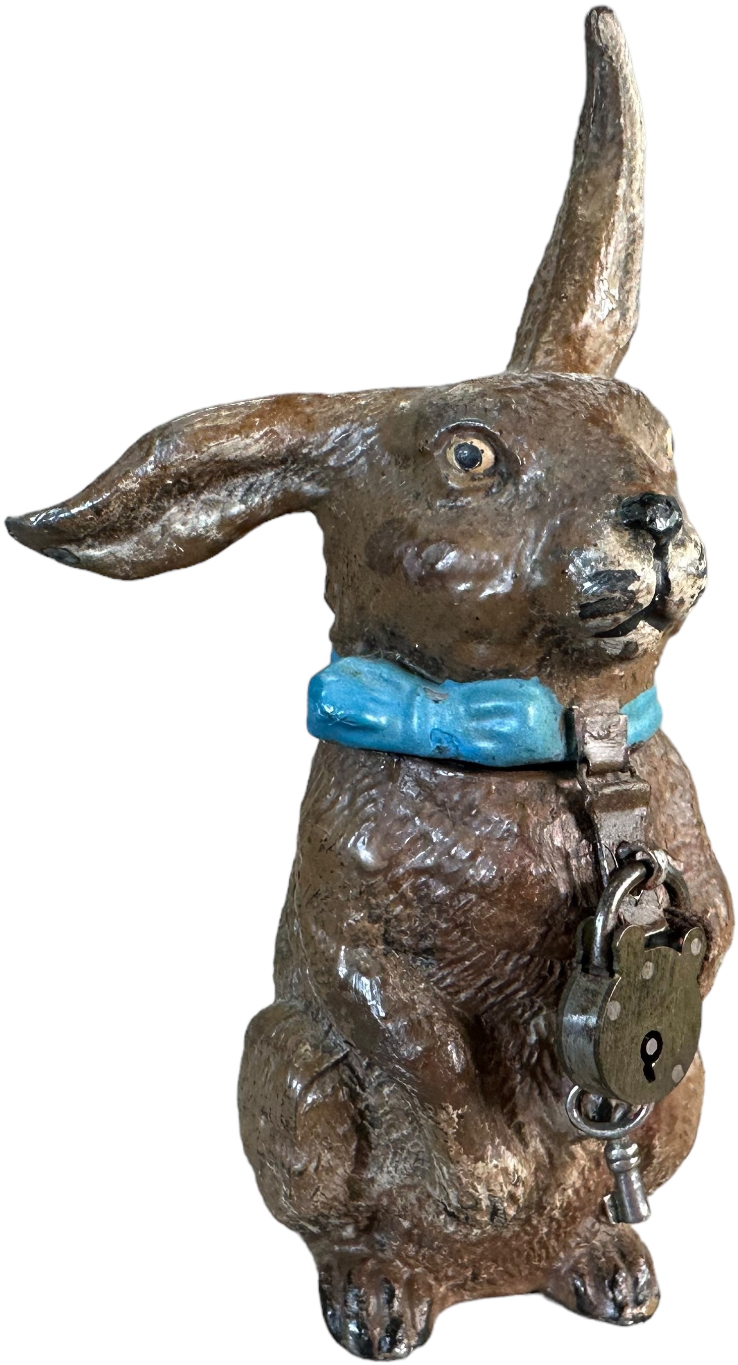 RABBIT W/ COCKED EAR SPELTER BANK: 369. RABBIT W/ COCKED EAR SPELTER BANK | 6.5" h. | Some very nicely blended paint touchups, (Excellent Condition) | $400 - $800