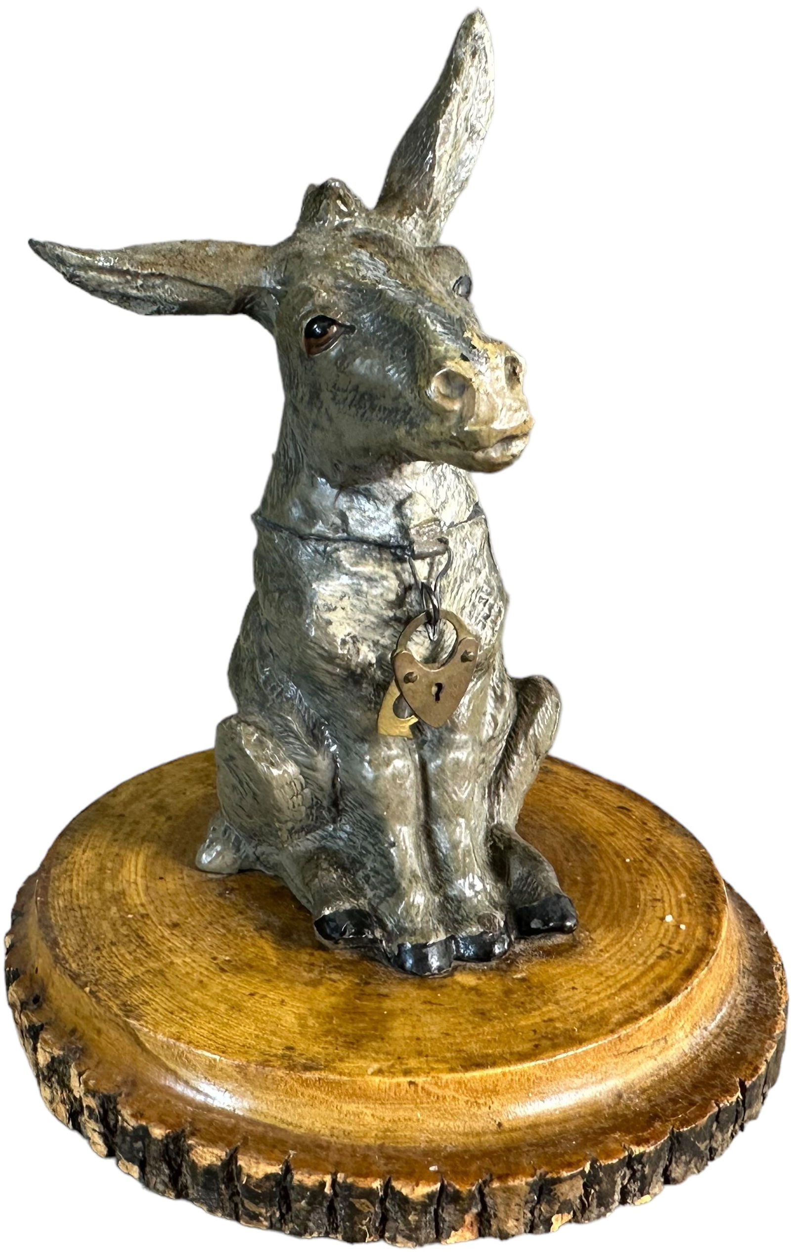 SEATED DONKEY WOOD BASE SPELTER BANK (1 of 6)