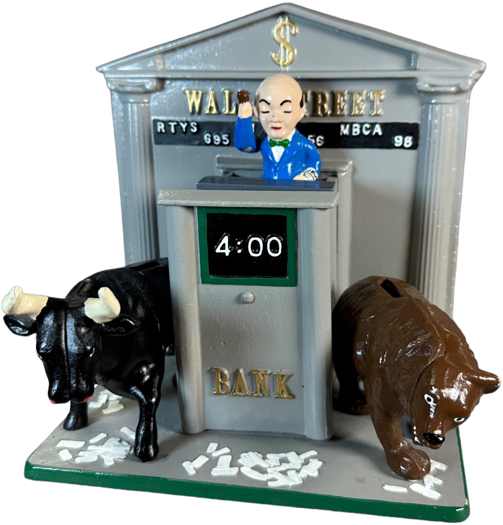 THE WALL STREET MECHANICAL BANK: 391. THE WALL STREET MECHANICAL BANK | Charlie Reynolds Toys, one of only 98 made. | 8.5" l. | (Near Mint Condition) | $200 - $400