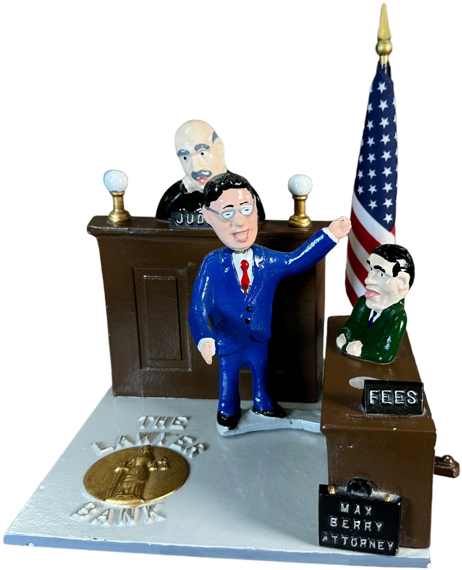 THE LAWYER MECHANICAL BANK: 392. THE LAWYER MECHANICAL BANK | Charlie Reynolds Toys, one of only 50 made for the 2001 MBCA convention hosted by Mr. Max Berry. | 7" l. | (Near Mint Condition) | $200 - $400