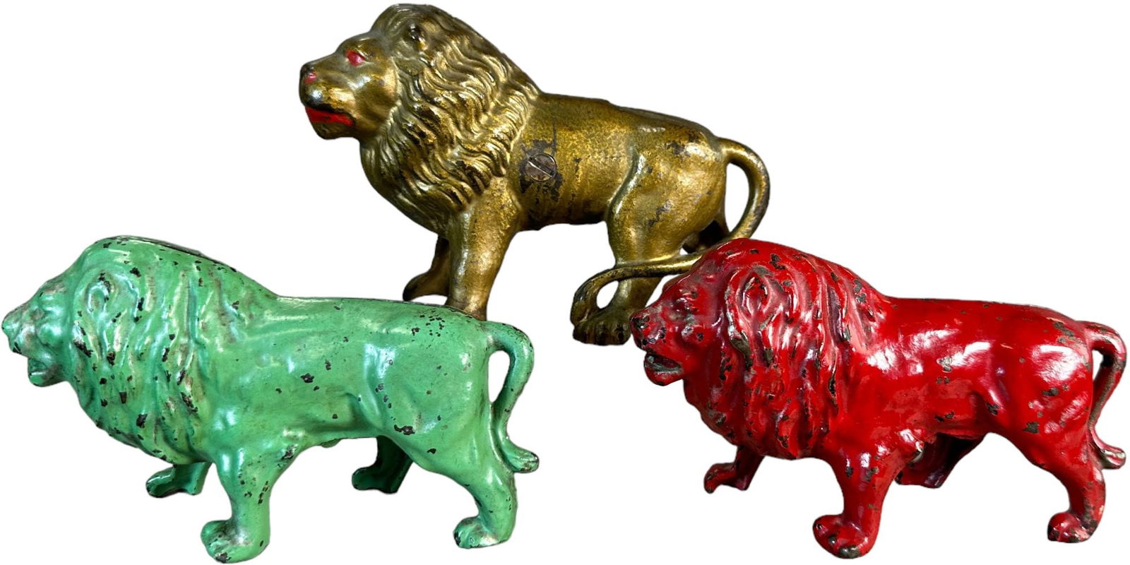 THREE COLORFUL PAINTED LION STILL BANKS (1 of 7)