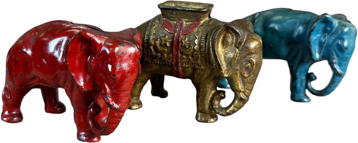THREE TUCKED TRUNK ELEPHANT STILL BANKS